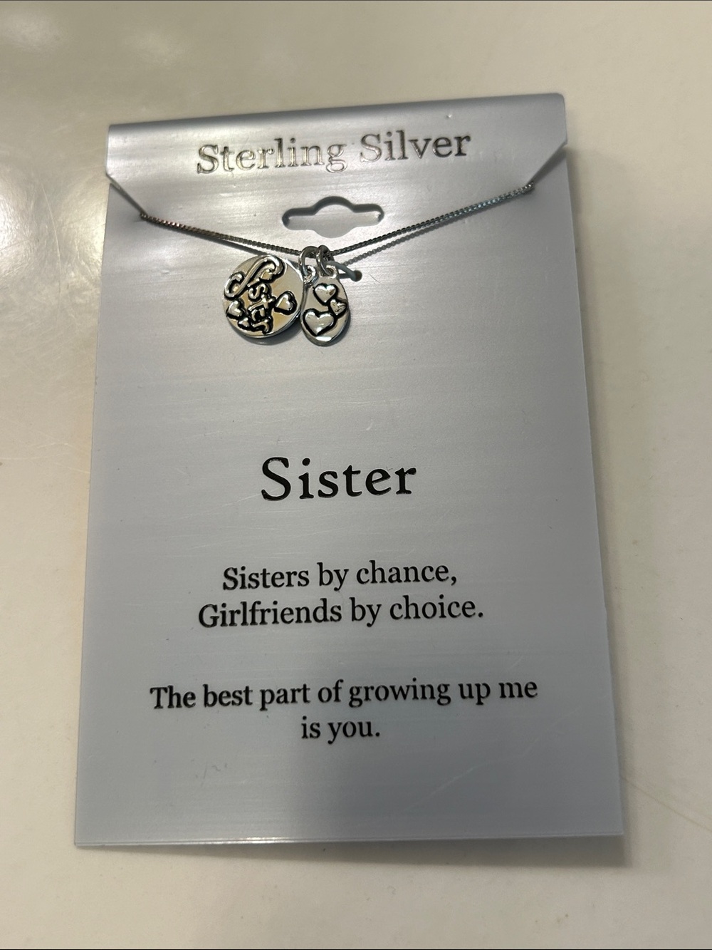 La Rocks Sterling Silver Sister Necklace with Double Heart & Filigree Charms